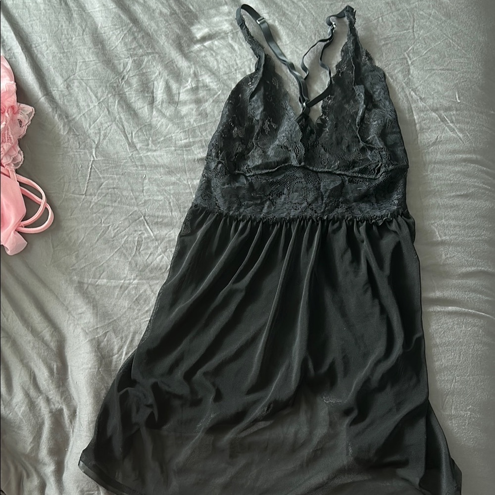 Black lace and mesh babydoll